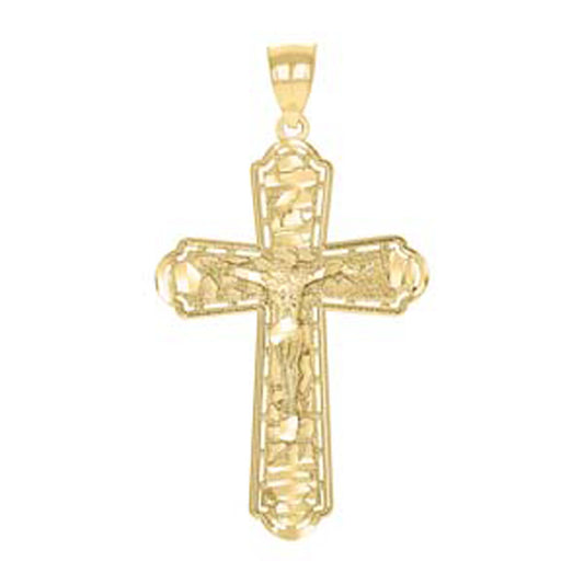 10kt Yellow Gold Unisex Nugget Cross Crucifix Religious Charm Pendant