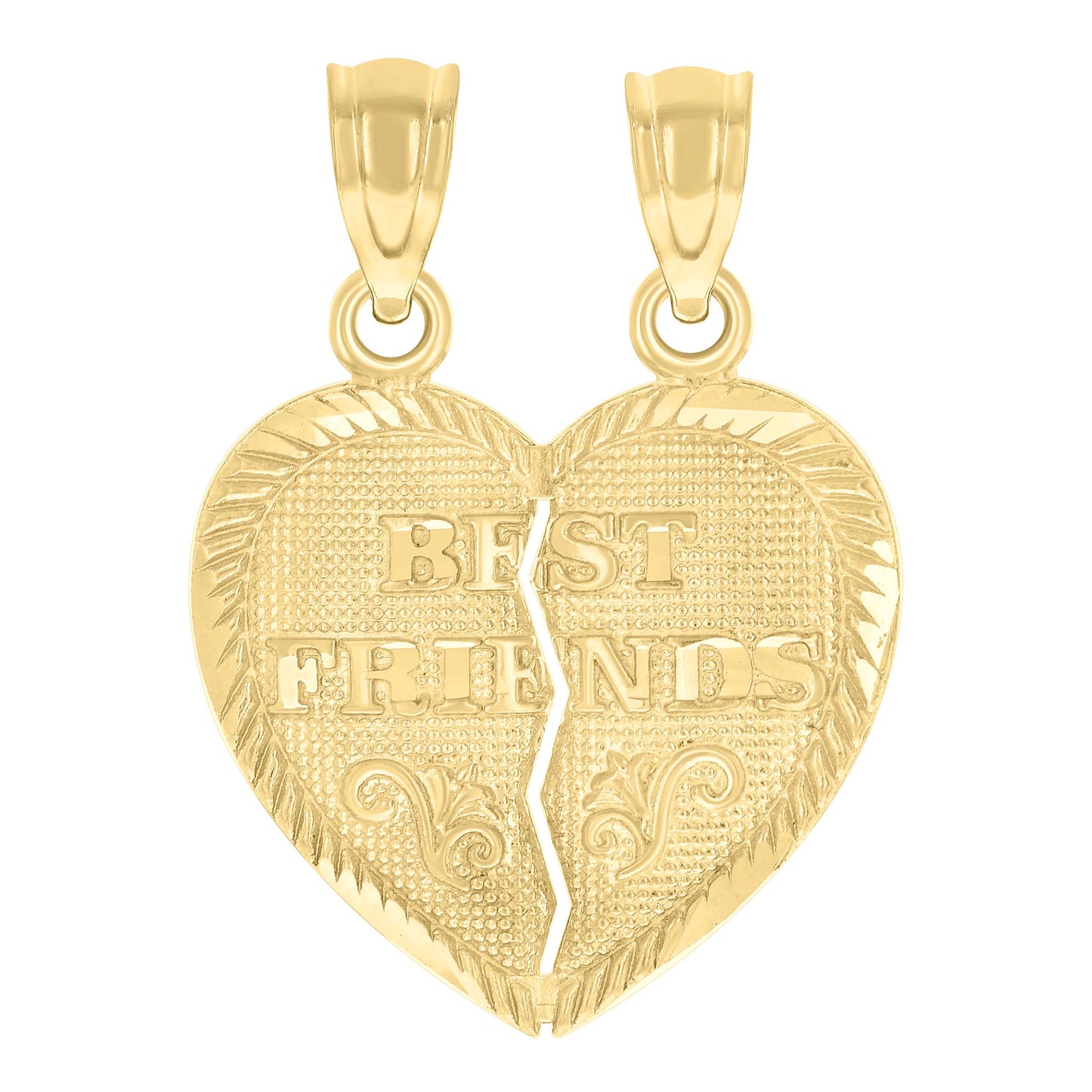 10k Yellow Gold Diamond Cut Unisex Best Friends Broken Heart Charm Pendant