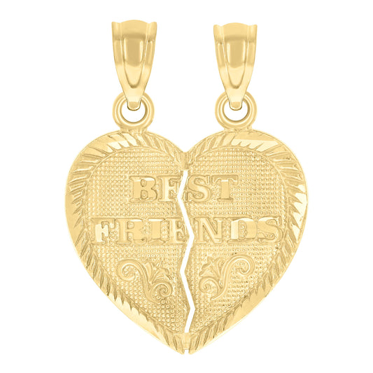 10k Yellow Gold Diamond Cut Unisex Best Friends Broken Heart Charm Pendant