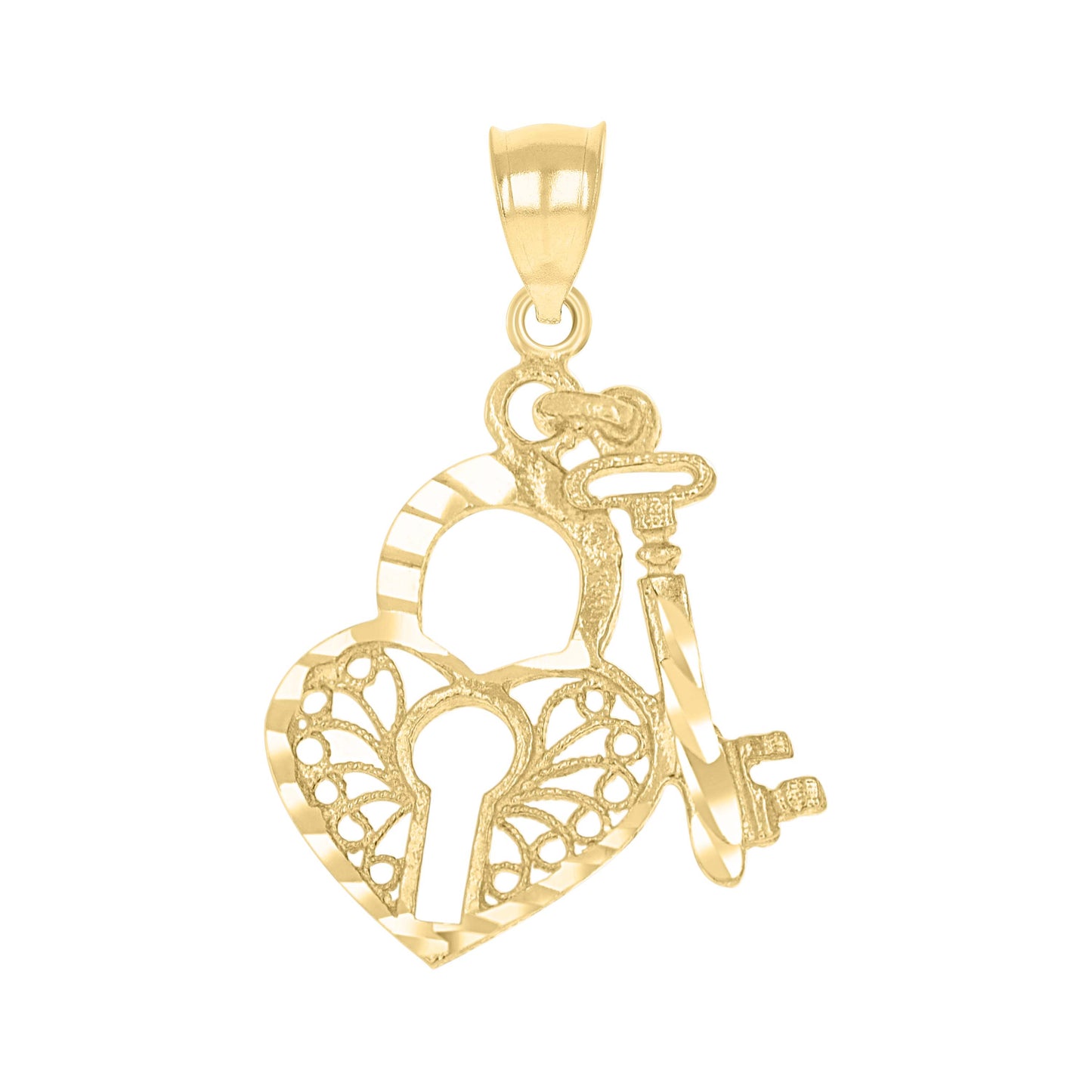 10k Yellow Gold Womens Key Lock Heart Charm Pendant