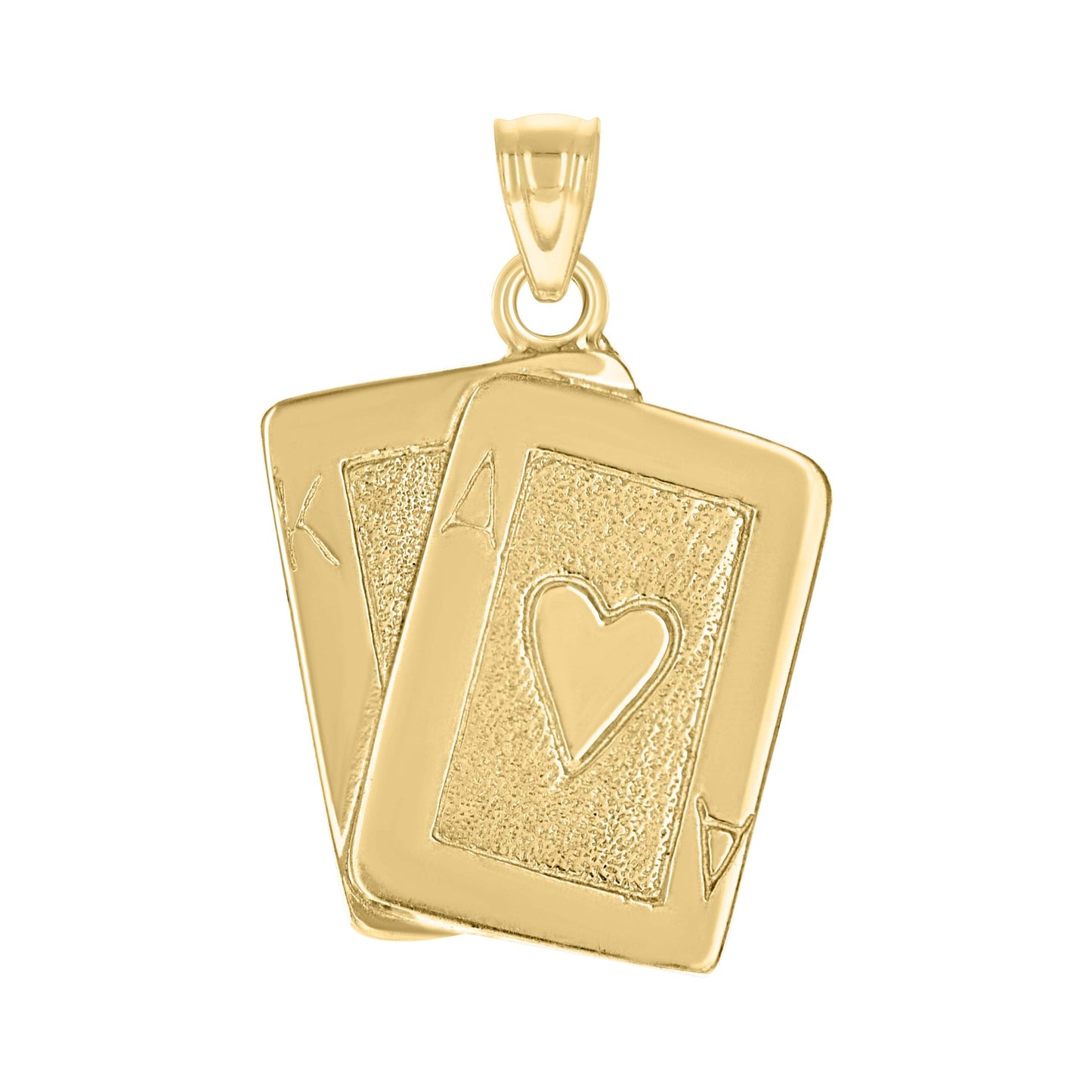 10k Yellow Gold Textured Mens Playing Cards Ace Gambling Charm Pendant