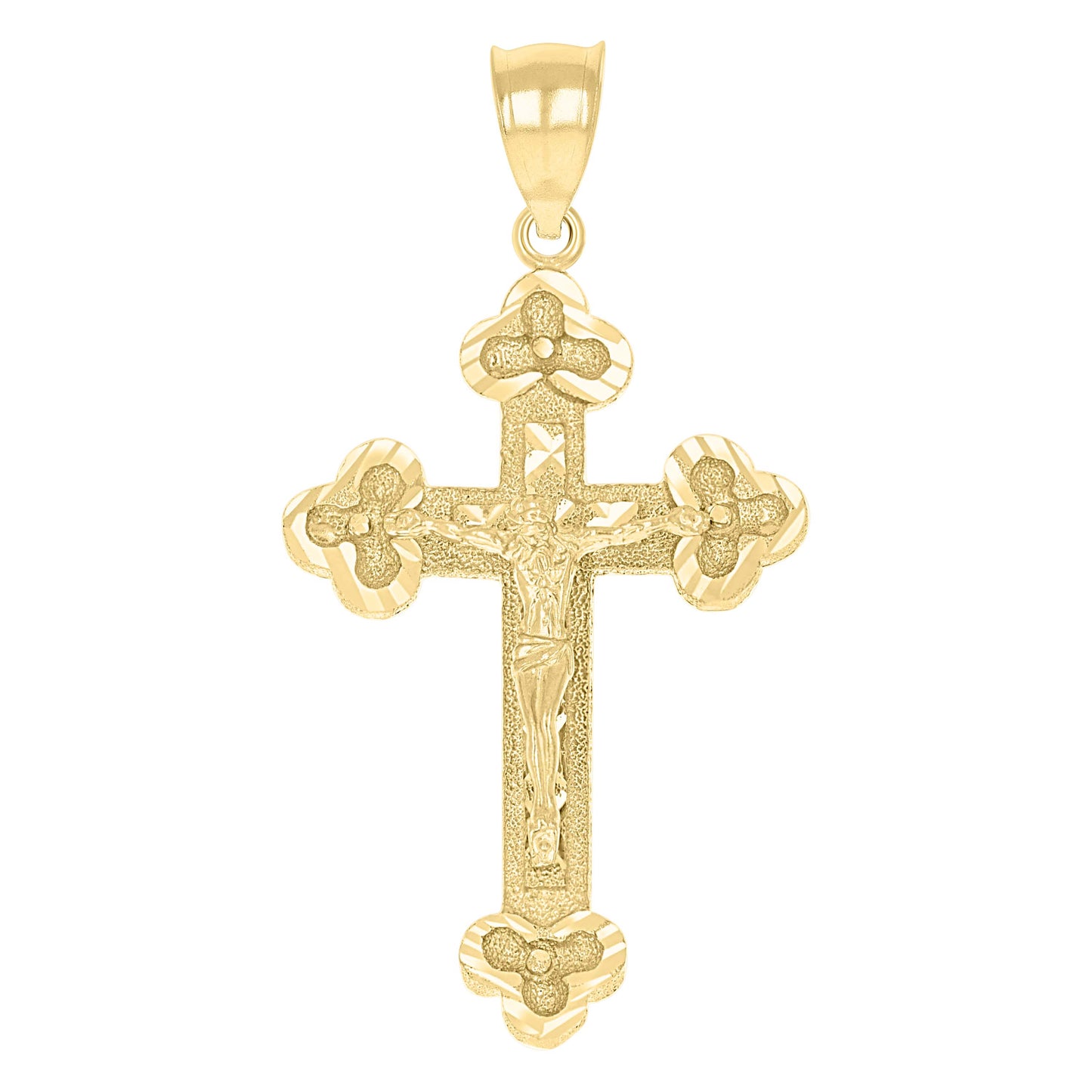 10kt Yellow Gold Unisex Textured Crucifix Cross Religious Charm Pendant