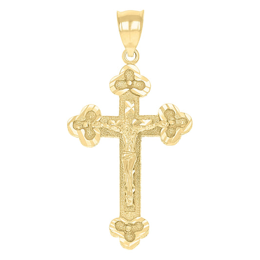 10kt Yellow Gold Unisex Textured Crucifix Cross Religious Charm Pendant