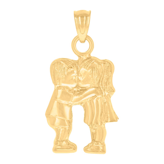 10k Yellow Gold Unisex Boy And Girl Kissing Charm Pendant
