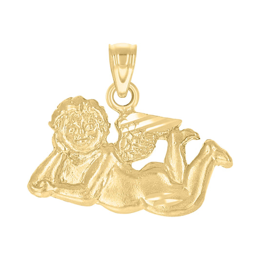 10k Yellow Gold Unisex Cupid Angel Religious Charm Pendant