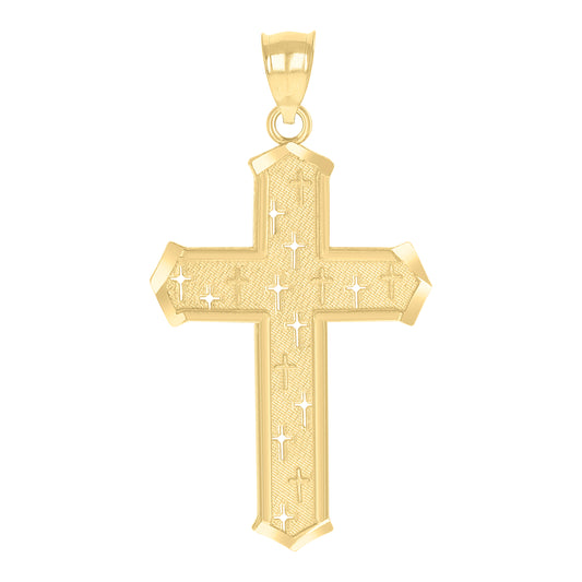 10kt Yellow Gold Mens Women Textured Cross Religious Charm Pendant