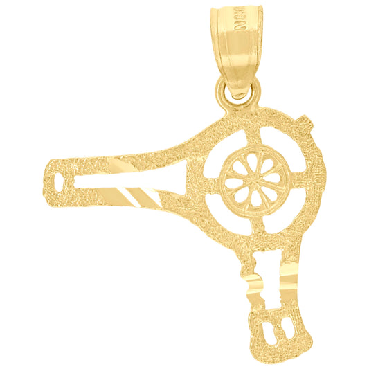 10k Yellow Gold Diamond Cut Womens Hair Dryer Tools Charm Pendant