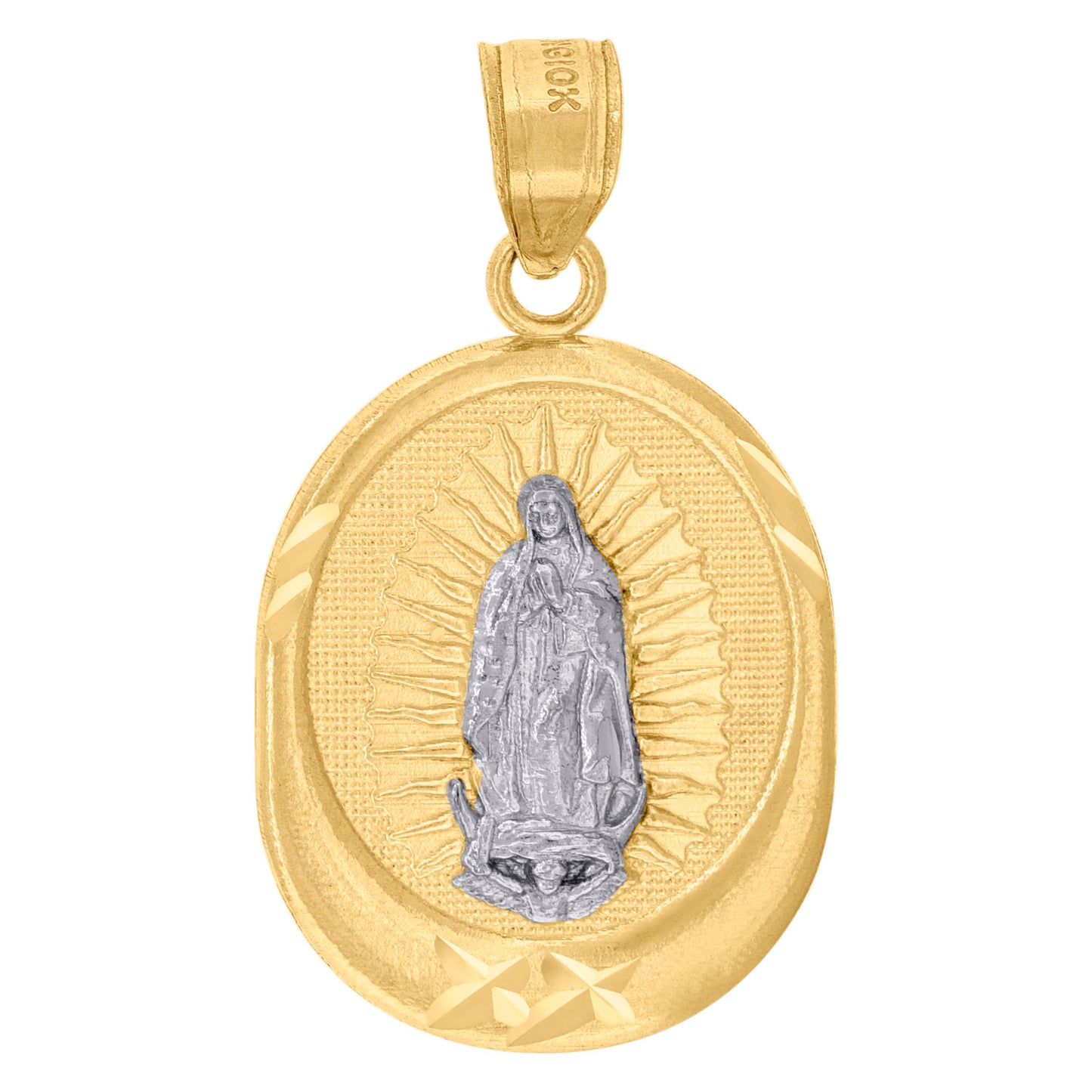 10kt Yellow Gold Unisex Diamond -Cut Lady Of Guadalupe Religious Charm Pendant