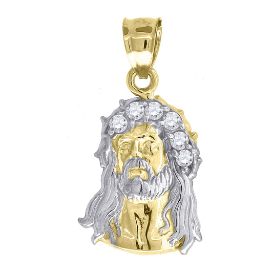 10kt Gold Two-Tone Cubic-Zirconia Unisex Jesus Religious Charm Pendant