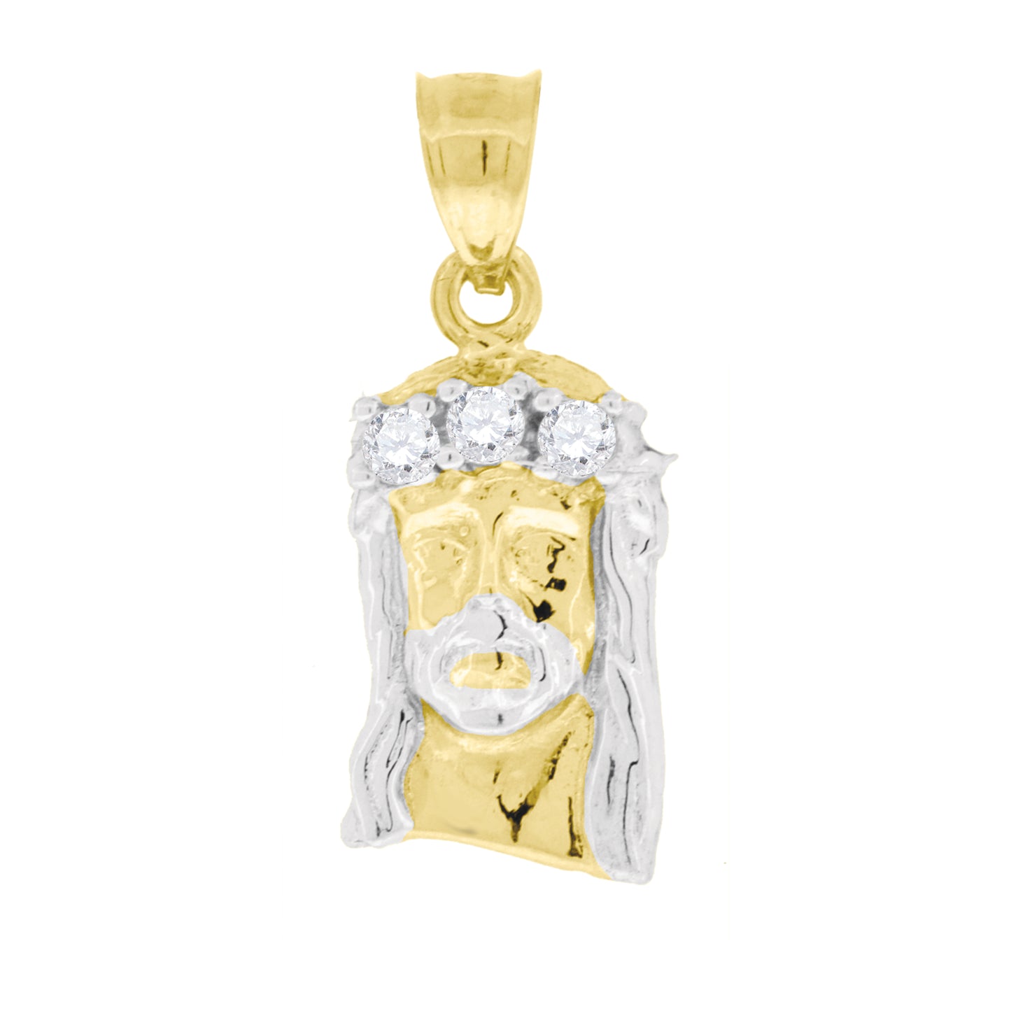 10kt Two-Tone Gold Unisex Cubic Zirconia Cubic-Zirconia Jesus Face Religious Charm Pendant