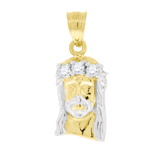 10kt Two-Tone Gold Unisex Cubic Zirconia Cubic-Zirconia Jesus Face Religious Charm Pendant
