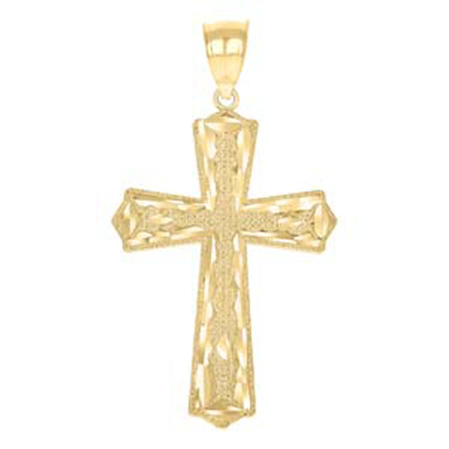 10kt Yellow Gold Diamond-Cut Mens Cross Religious Charm Pendant