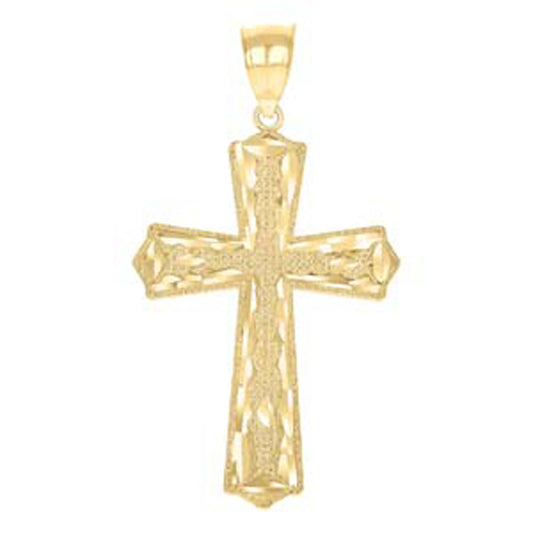 10kt Yellow Gold Diamond-Cut Mens Cross Religious Charm Pendant