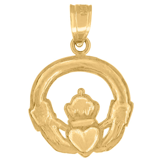 10k Yellow Gold Unisex Claddagh Crowned Heart Charm Pendant