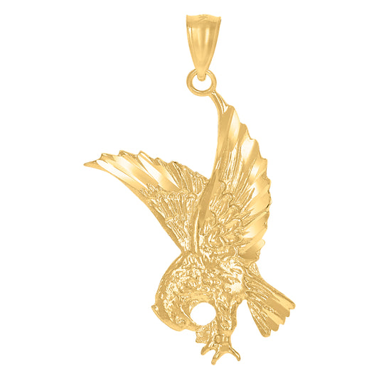 10k Yellow Gold Diamond Cut Unisex Eagle Animal Charm Pendant