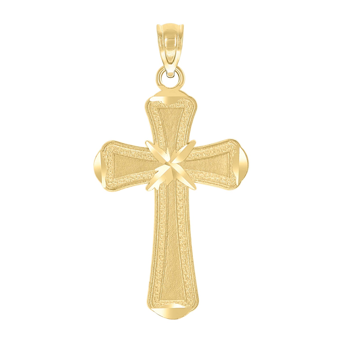 10kt Yellow Gold Diamond-Cut Brushed Unisex Cross Religious Charm Pendant
