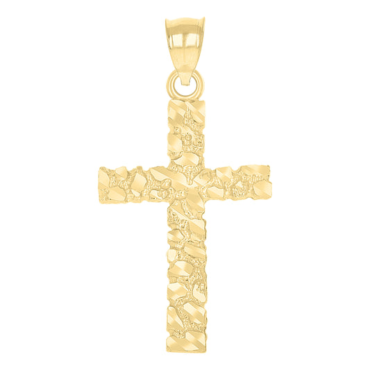 10kt Yellow Gold Unisex Nugget Latin Cross Religious Charm Pendant