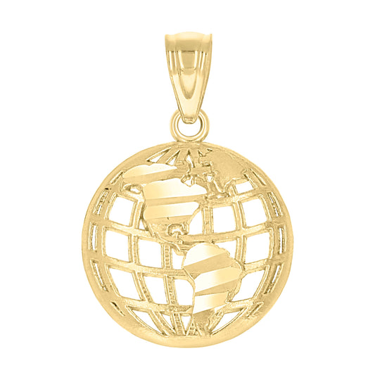 10k Yellow Gold Unisex World Globe Charm Pendant