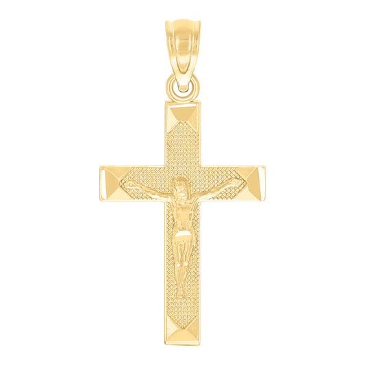 10kt Yellow Gold Mens Textured Crucifix Cross Religious Charm Pendant