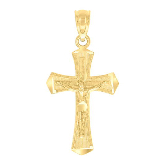 10kt Yellow Gold Mens Textured Crucifix Cross Religious Charm Pendant