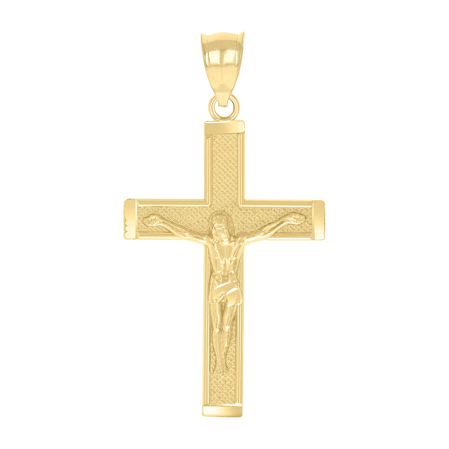 10kt Yellow Gold Diamond-Cut Textured Mens Cross Crucifix Religious Charm Pendant