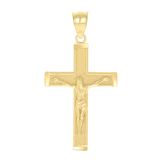 10kt Yellow Gold Diamond-Cut Textured Mens Cross Crucifix Religious Charm Pendant