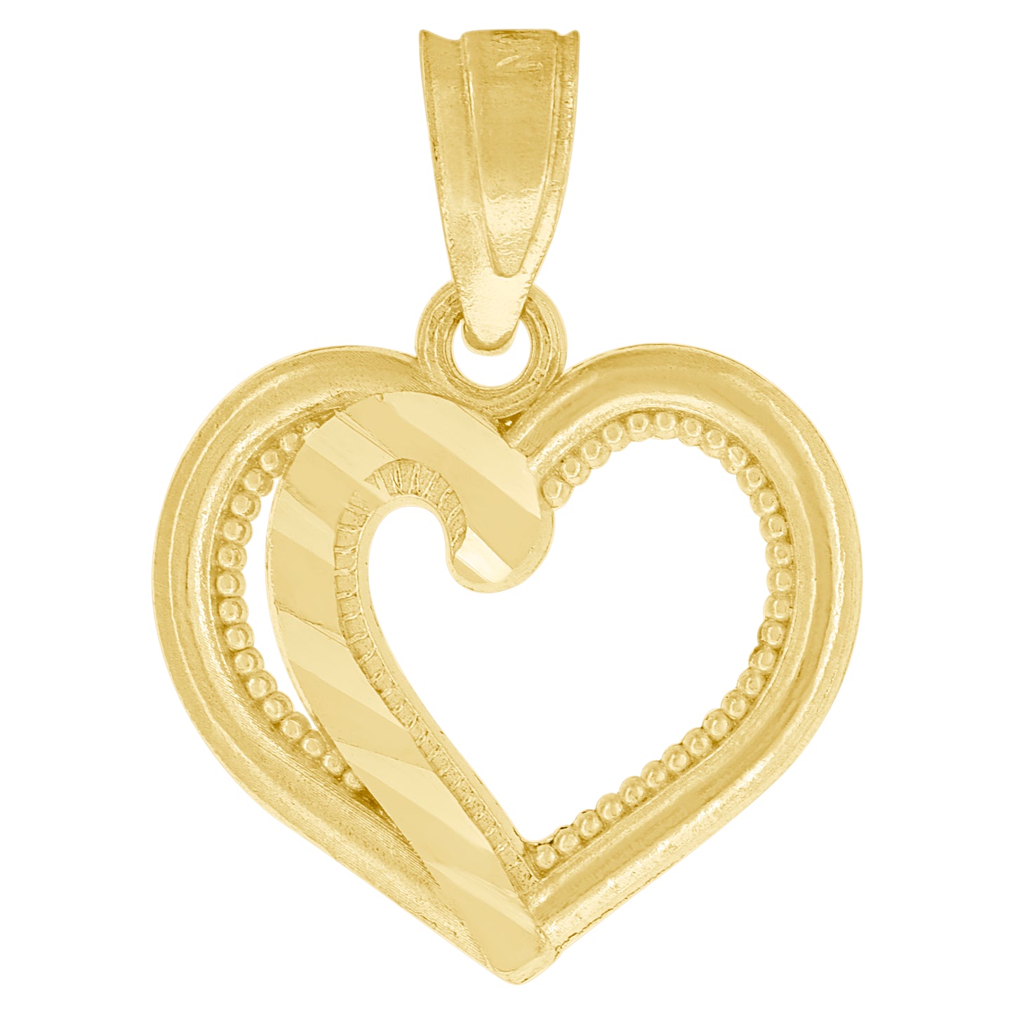 10k Yellow Gold Womens Diamond Cut Love Heart Charm Pendant