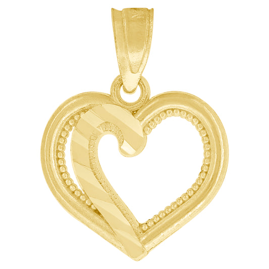 10k Yellow Gold Womens Diamond Cut Love Heart Charm Pendant
