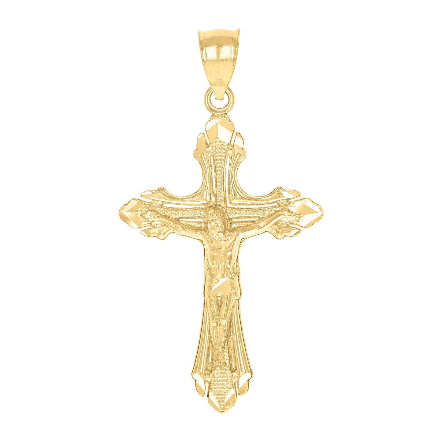 10kt Yellow Gold Mens Textured Crucifix Cross Religious Charm Pendant