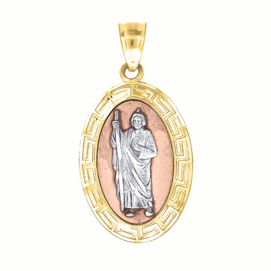 10kt Gold Tri-Color Unisex Saint Jude Religious Charm Pendant