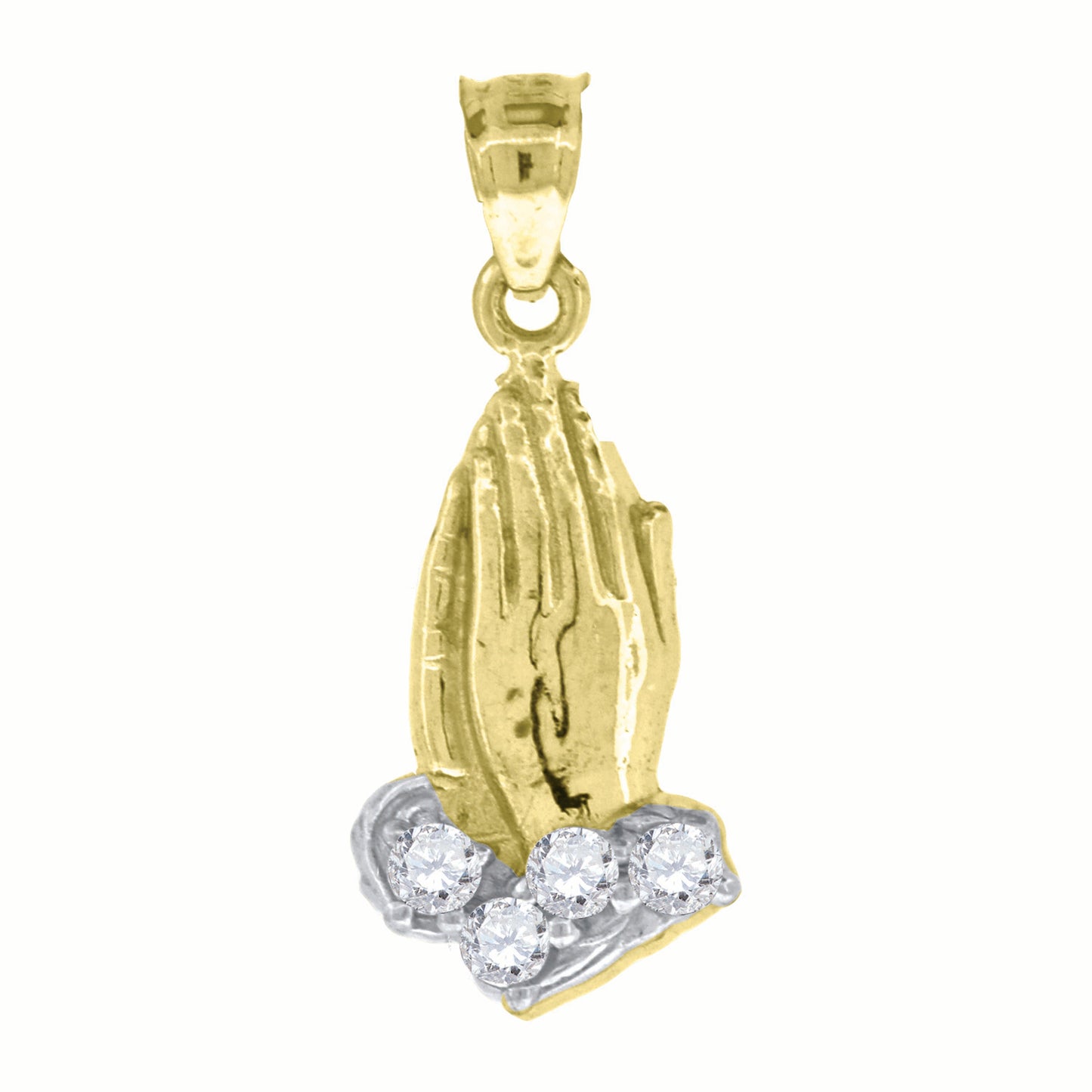 10kt Two-Tone Gold Unisex Cubic Zirconia Cubic-Zirconia Praying Hands Religious Charm Pendant