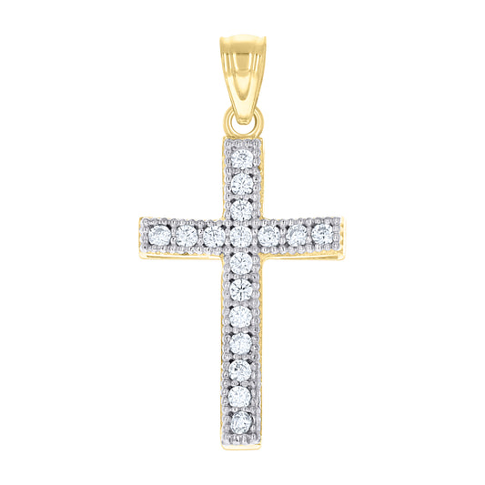 10kt Two-Tone Gold Cubic-Zirconia Unisex Cross Religious Charm Pendant