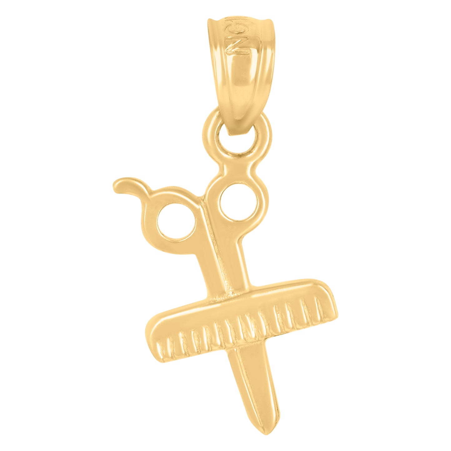10k Yellow Gold Unisex Scissors Comb Tools Charm Pendant