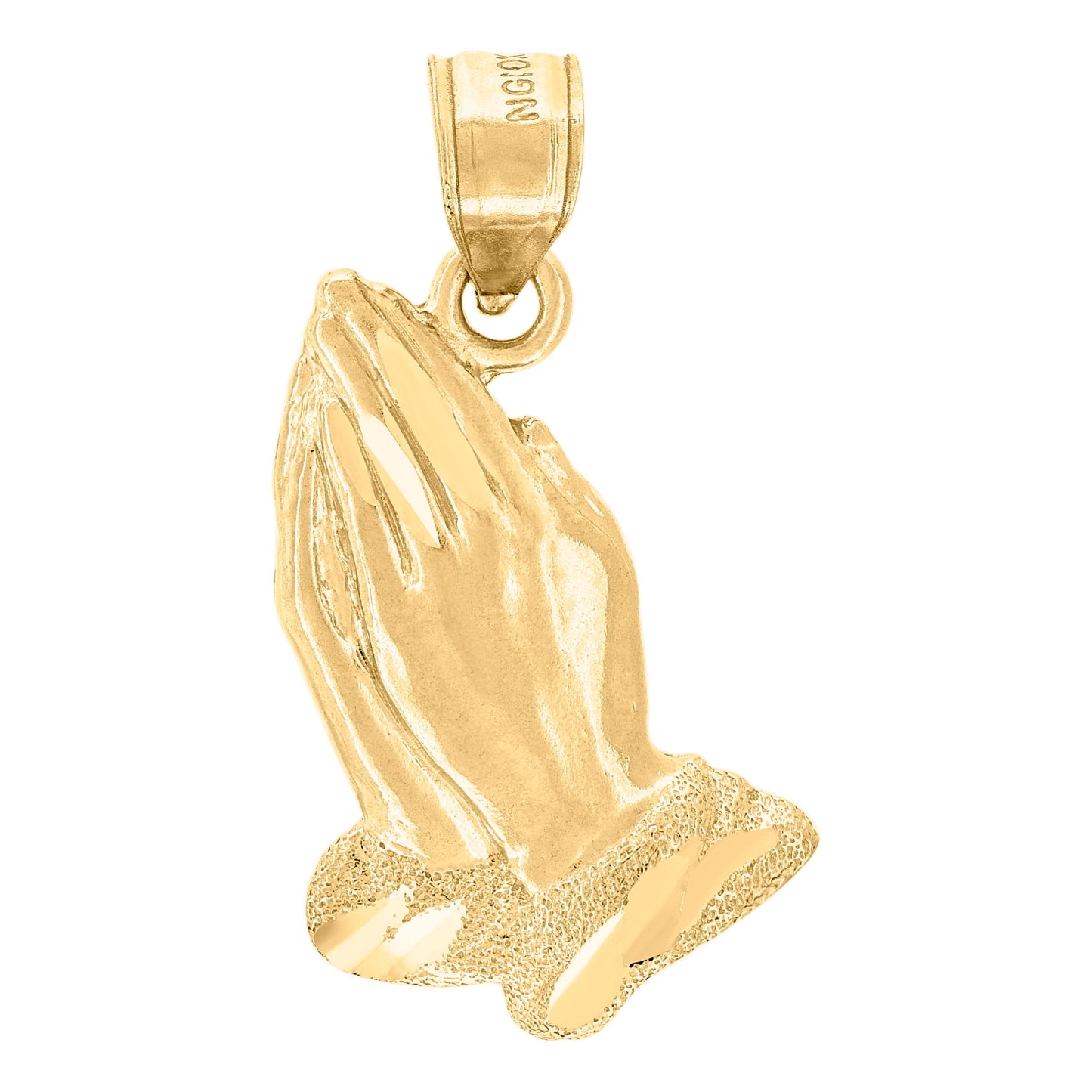 10kt Yellow Gold Unisex Diamond-Cut Textured Praying Hands Religious Charm Pendant