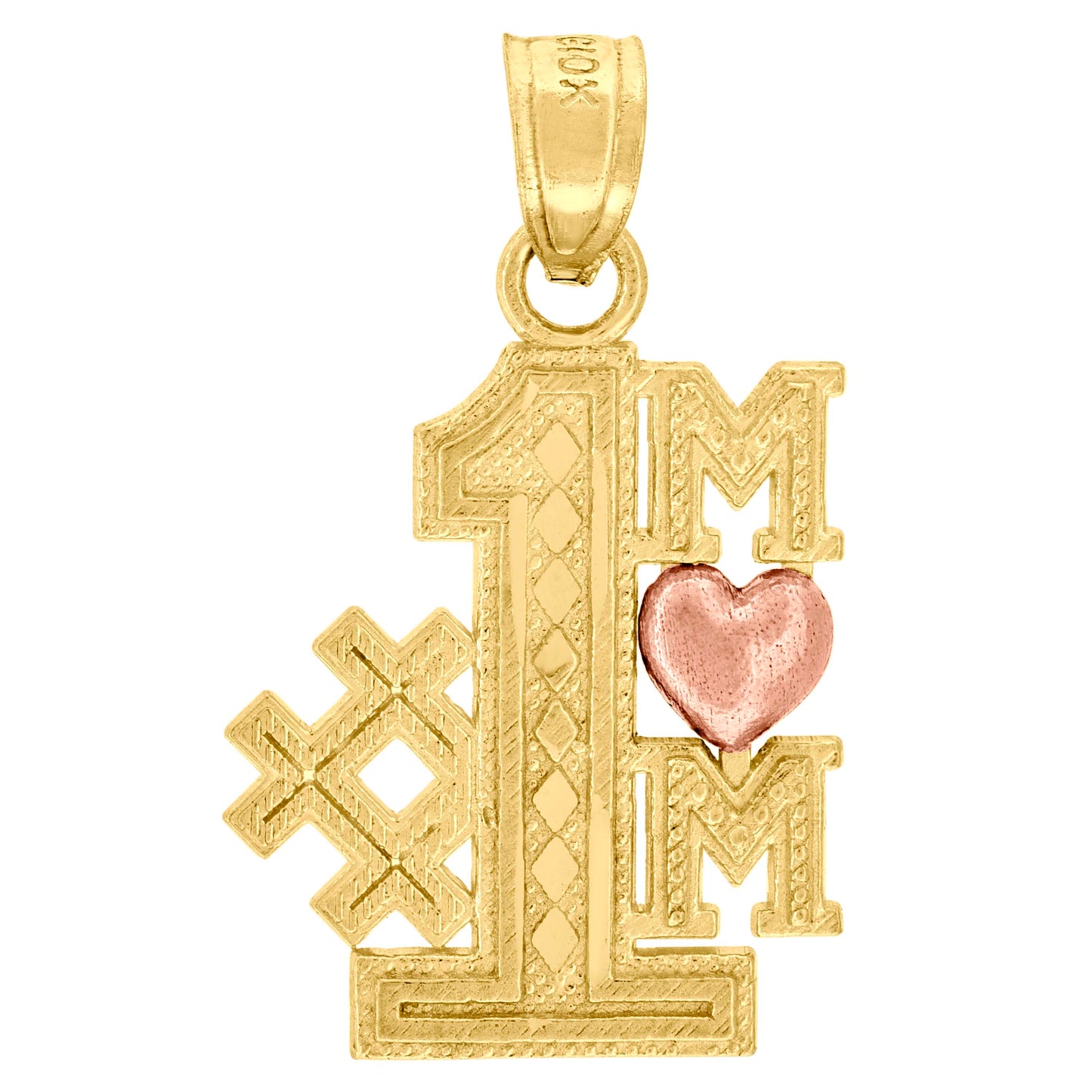 10k Two Tone Gold Womens Textured #1 Mom Heart Charm Pendant