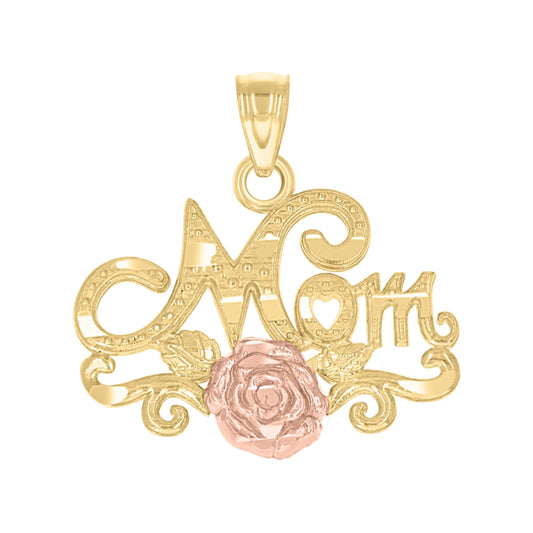 10k Gold Two Tone Diamond Cut Womens Mom Rose Letters & Words Charm Pendant