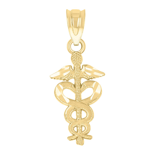 10k Yellow Gold Diamond Cut Unisex Registered Nurse Badge Charm Pendant