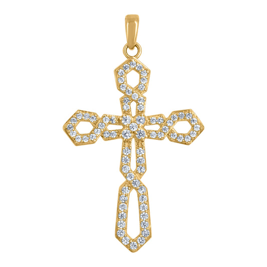 10kt Yellow Gold Mens Cubic-Zirconia Cross Religious Charm Pendant