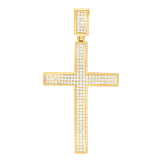10k Two Tone Gold Mens Women Cubic Zirconia Crucifix Cross Religious Charm Pendant