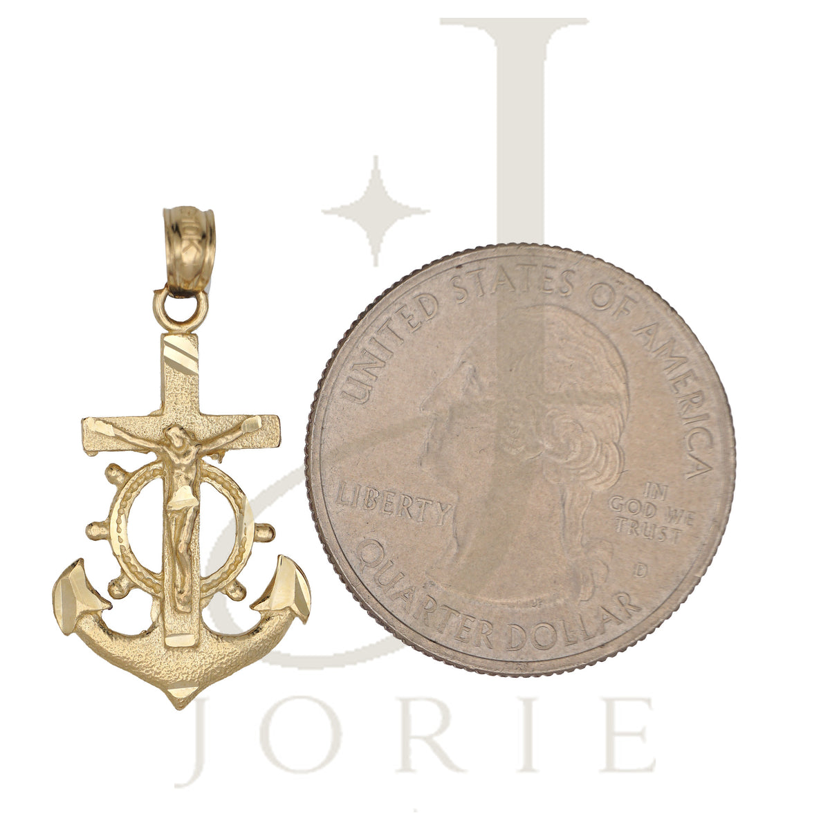 10k Yellow Gold Mariner Anchor Crucifix Cross Religious Charm Pendant