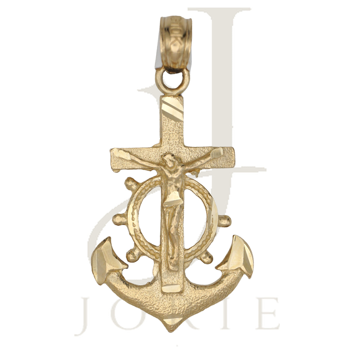 10k Yellow Gold Mariner Anchor Crucifix Cross Religious Charm Pendant