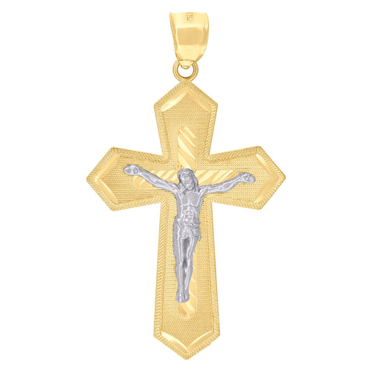 10kt Two-tone Gold Mens Crucifix Cross Religious Charm Pendant