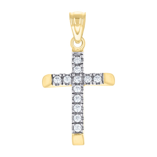 10kt Two-Tone Gold Mens Women Cubic Zirconia Cubic-Zirconia Cross Religious Charm Pendant