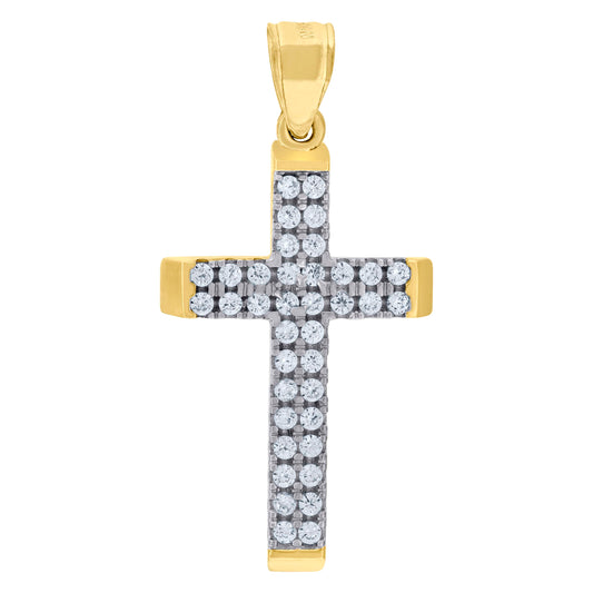 10kt Gold Two-Tone Cubic-Zirconia Unisex Cross Religious Charm Pendant