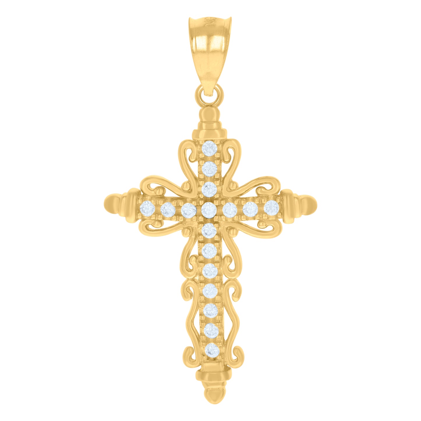 10kt Two-Tone Gold Mens Women Cubic Zirconia Cubic-Zirconia Cross Religious Charm Pendant