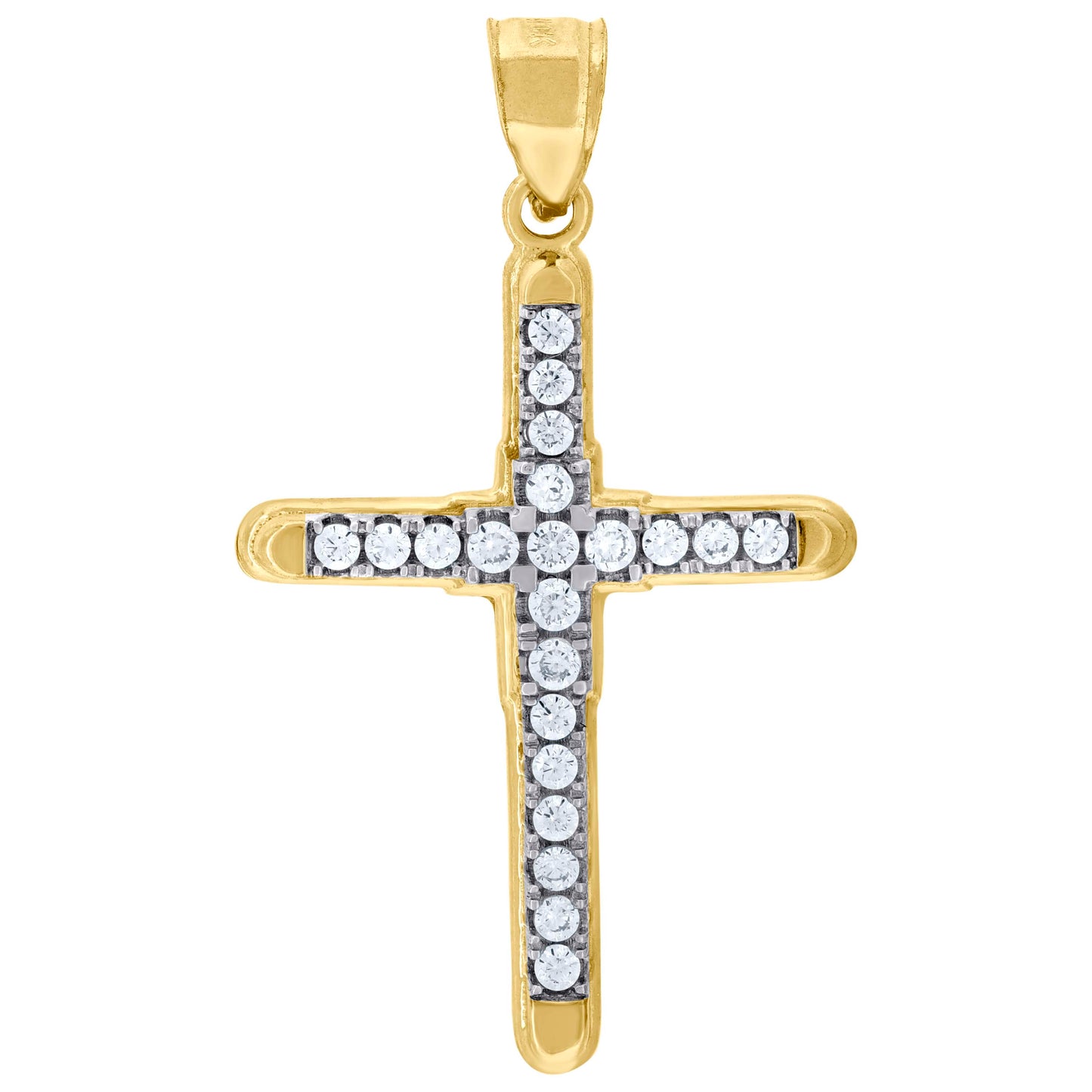 10kt Two-Tone Gold Mens Women Cubic Zirconia Cubic-Zirconia Cross Religious Charm Pendant