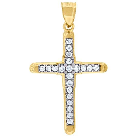 10kt Two-Tone Gold Mens Women Cubic Zirconia Cubic-Zirconia Cross Religious Charm Pendant