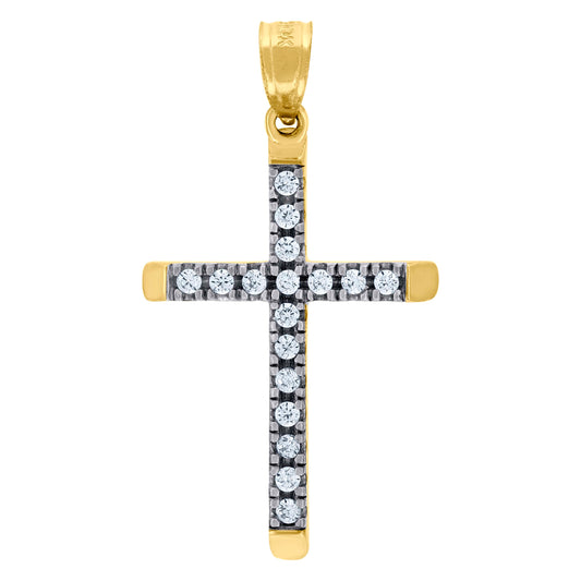 10kt Gold Two-Tone Cubic-Zirconia Unisex Cross Religious Charm Pendant