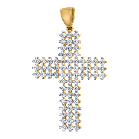 10kt Yellow Gold Mens Cubic-Zirconia Cross Religious Charm Pendant