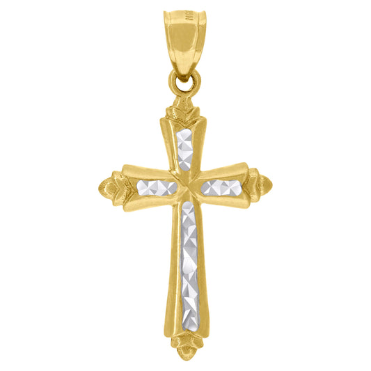 10kt Gold Two-Tone Diamond-Cut Mens Cross Religious Charm Pendant
